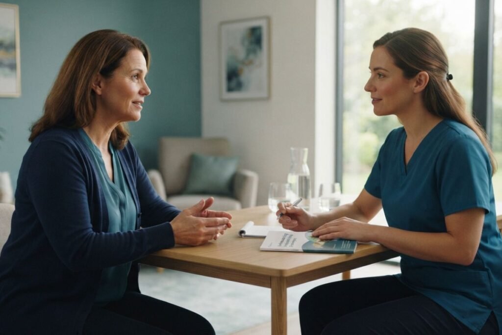 Family member discussing detox treatment options with a professional
