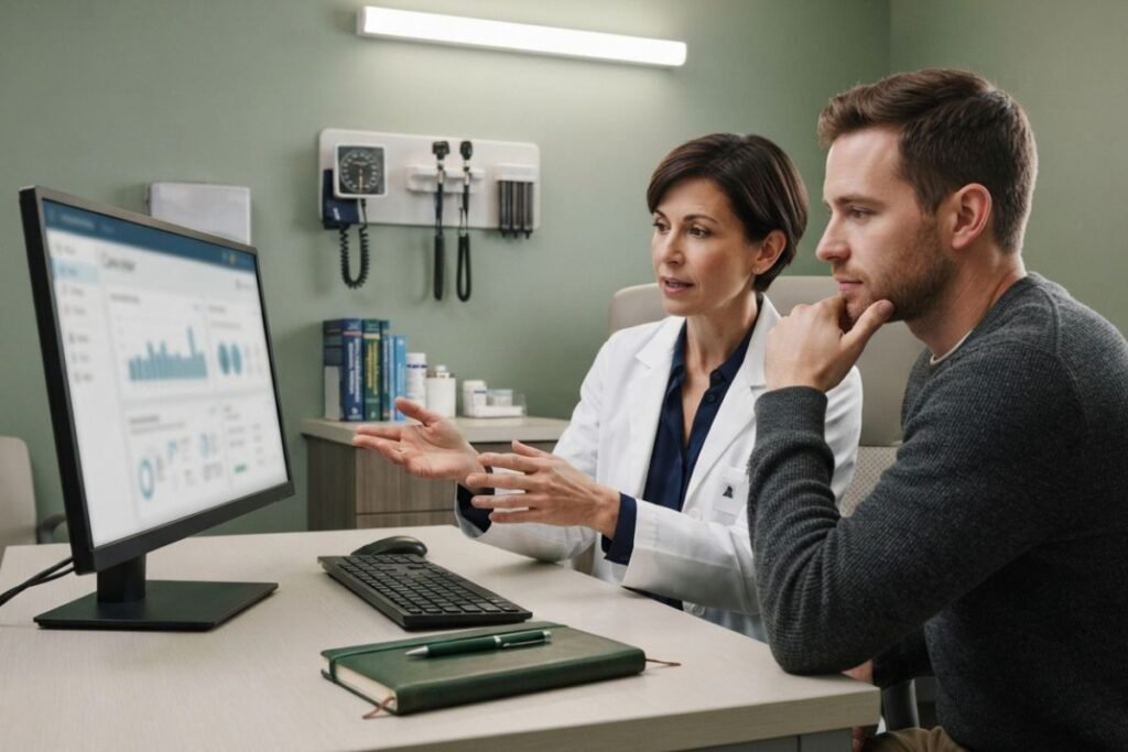 Clinician discussing addiction medication during outpatient treatment