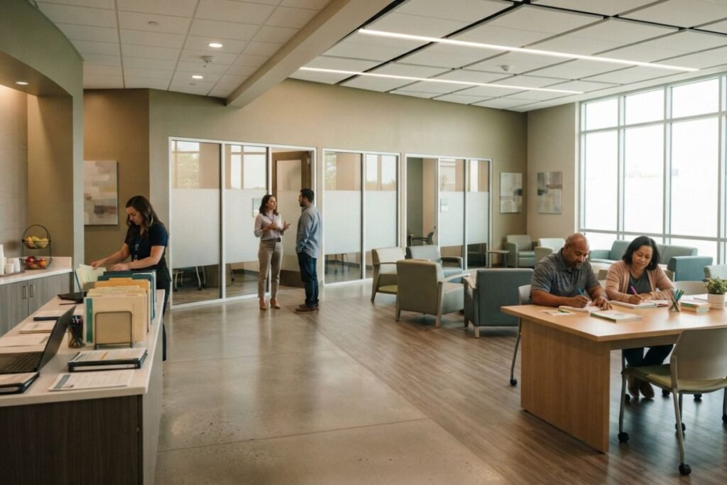 Structured daytime partial hospitalization addiction treatment environment