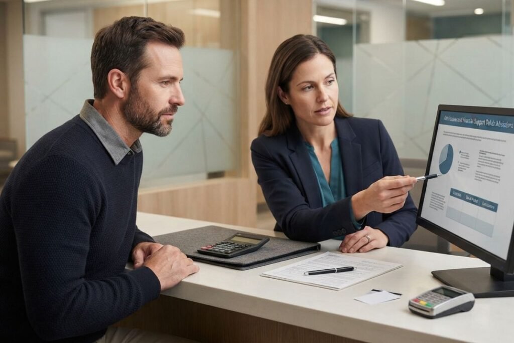 Person reviewing residential rehab cost and insurance information