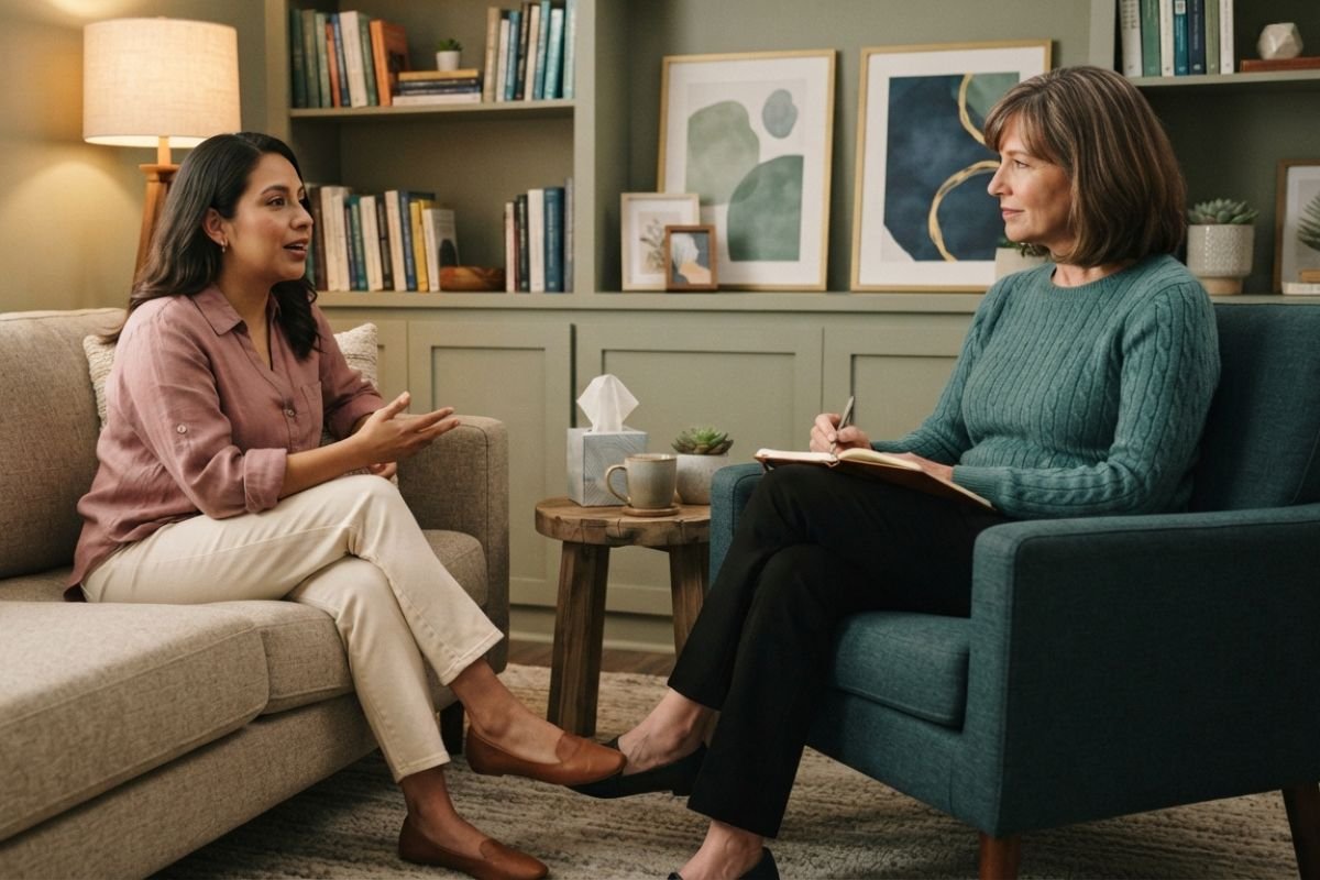 Therapy session during benzodiazepine addiction treatment