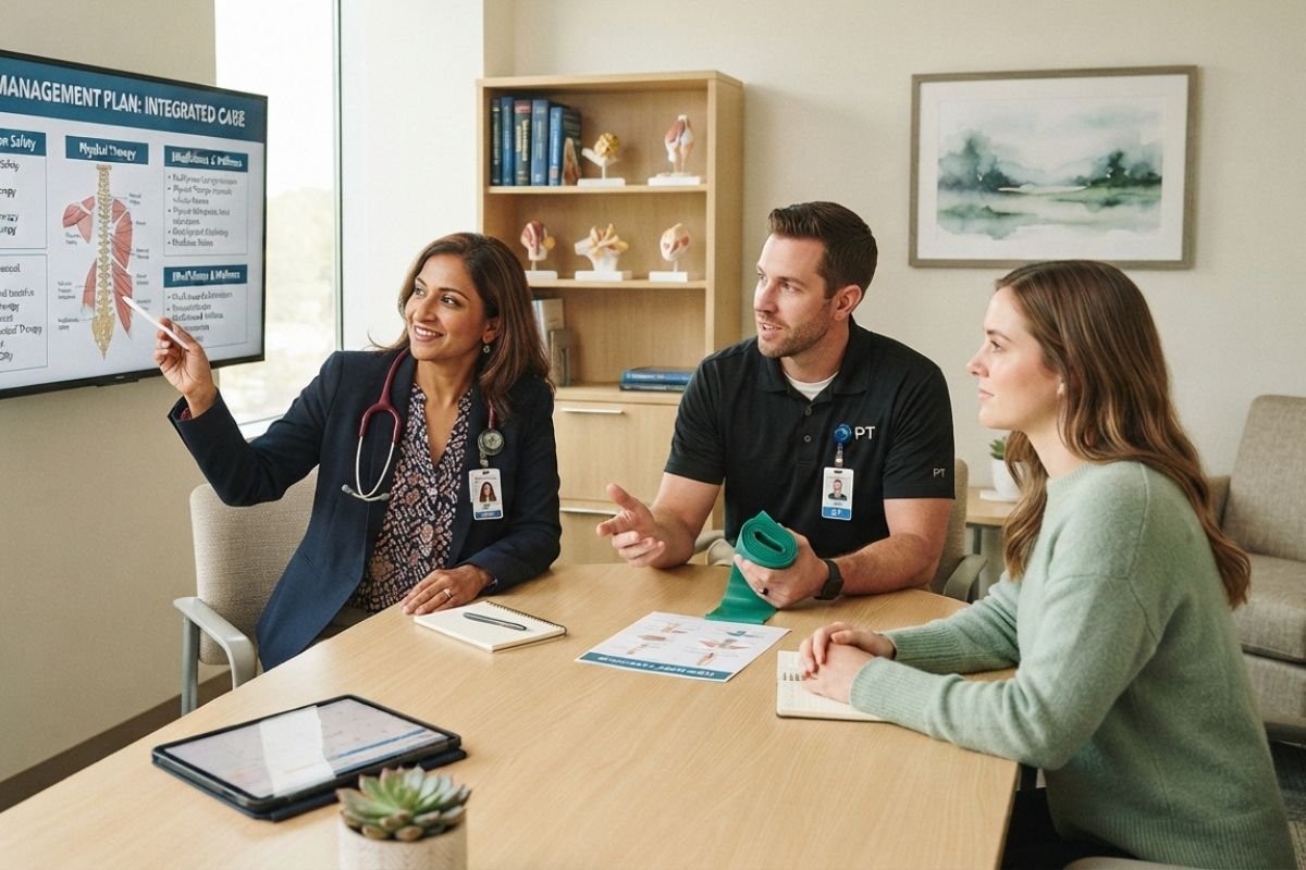 Patient and clinician coordinating pain management with prescription opioid addiction treatment