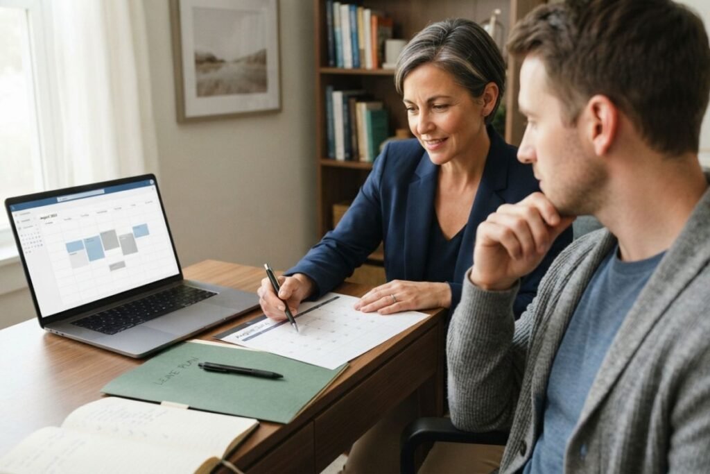 Person planning time away from work for residential addiction treatment